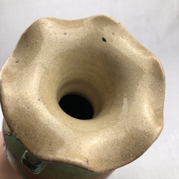 Vintage Moriage Floral Ceramic Vase - Green/Orange/Purple BOHO 10” Tall - Picture 7 of 16